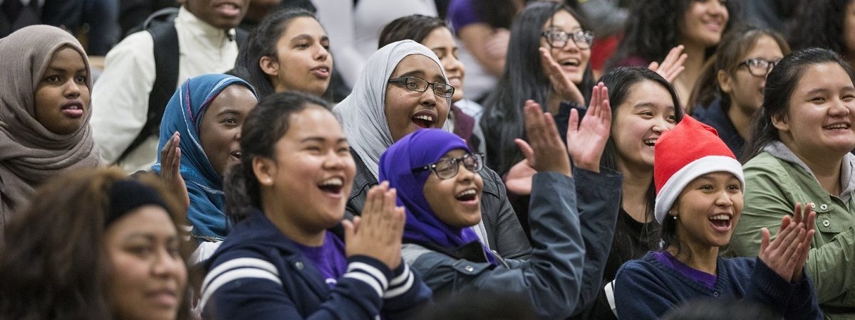 Students cheer on their favorite team during a recent pep rally at Foster High School in Tukwila. Foster High School is one of the most ethnically diverse schools in the country where the students speak 48 different languages.