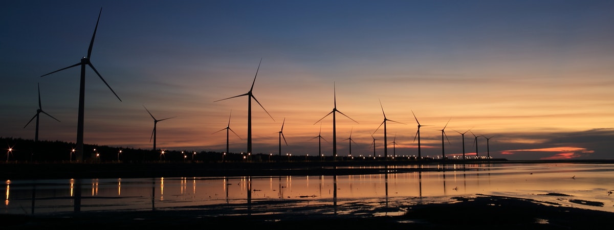 Windmills on shore