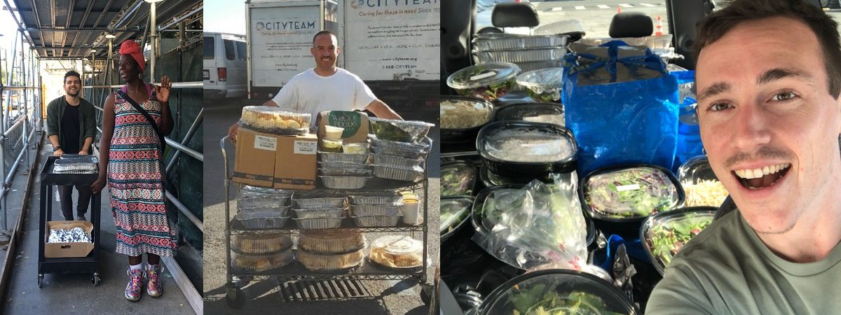 Various volunteers pose with replated meals