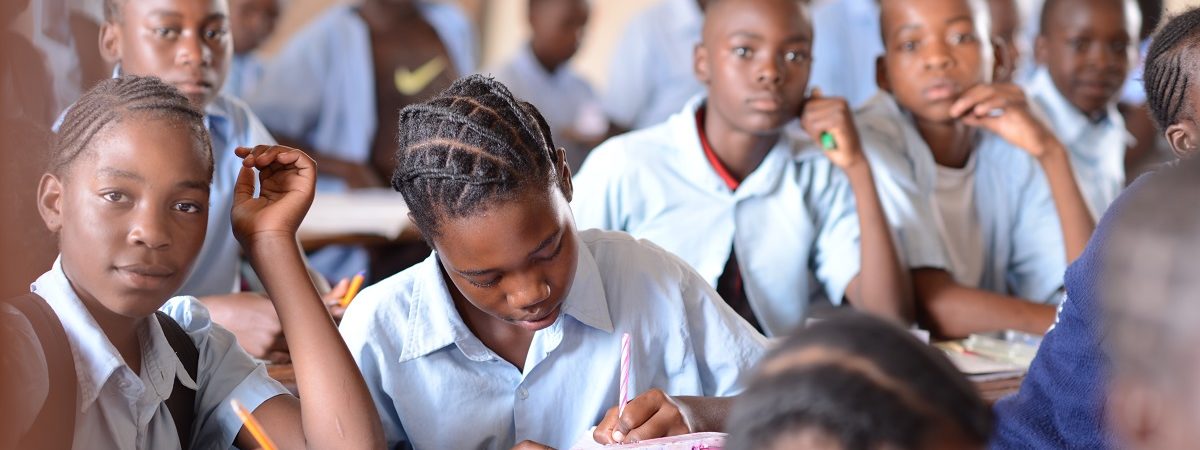 African grade school students in the classroom