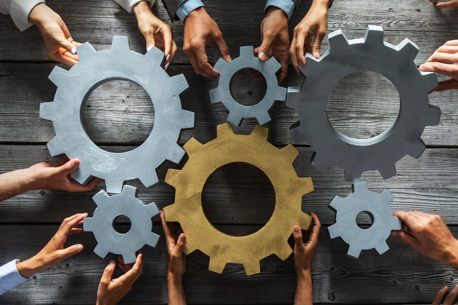 Hands holding different gears