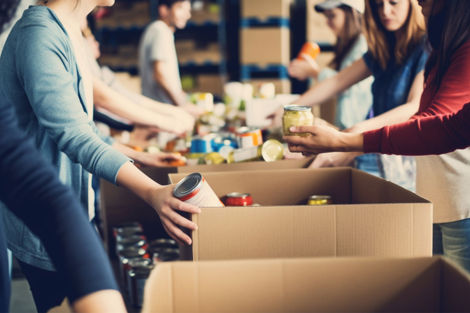 People volunteering at a food bank