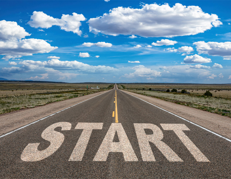 Long road with the word Start on it