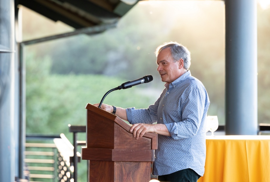 Jim Bildner delivers a speech