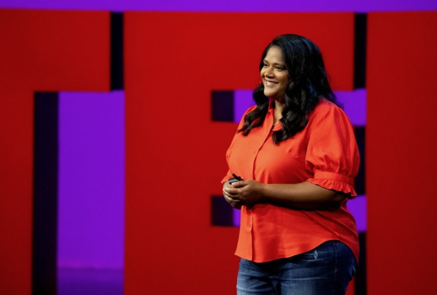 Anushka Ratnayake on stage at TED