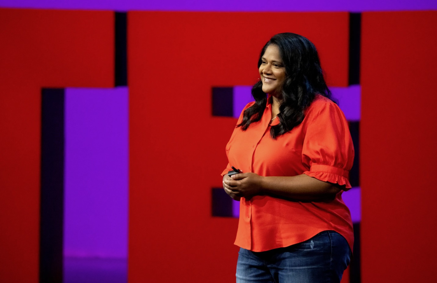 Anushka Ratnayake on stage at TED